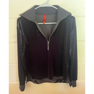 Spanx Black Velvet Half Zip Lounge Sweatshirt Ribbed Collared Women's Size S